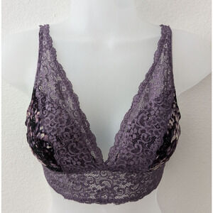 SOMA Lace Velvet Plunge Wireless Unlined Bralette‎ Purple Convertible Bra Sz S